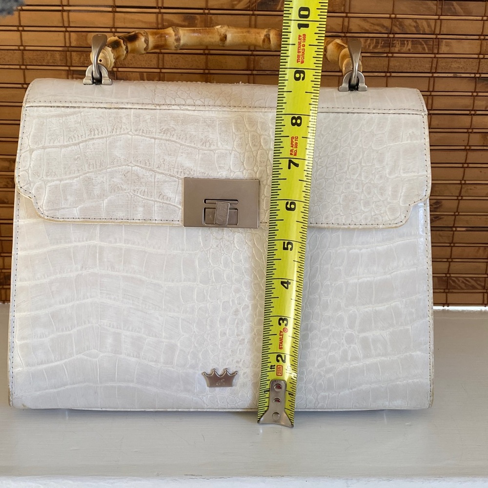 Elaine Turner Croc-Embossed Leather Handbag with Bamboo Top Handle, White - Picture 8 of 10